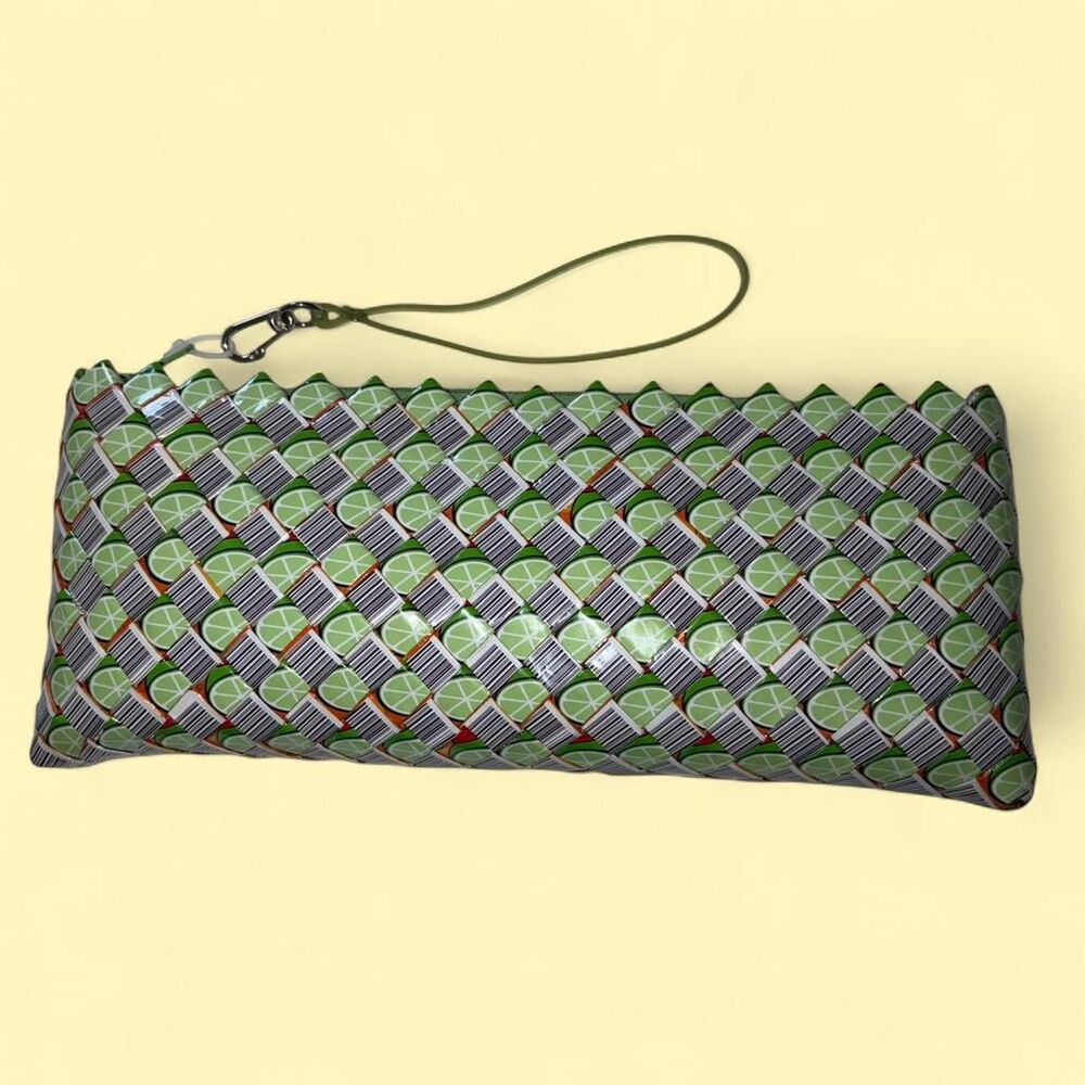 Unique Ecoist woven clutch lime slice pattern